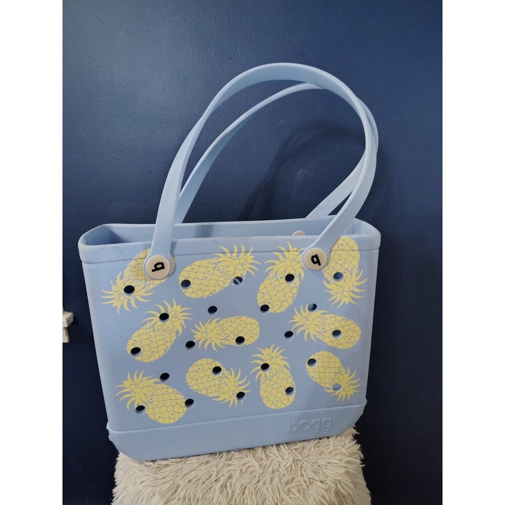 BOGG Bag Pineapple Print  Limited Edition Tote Light Blue Beach With Pouch